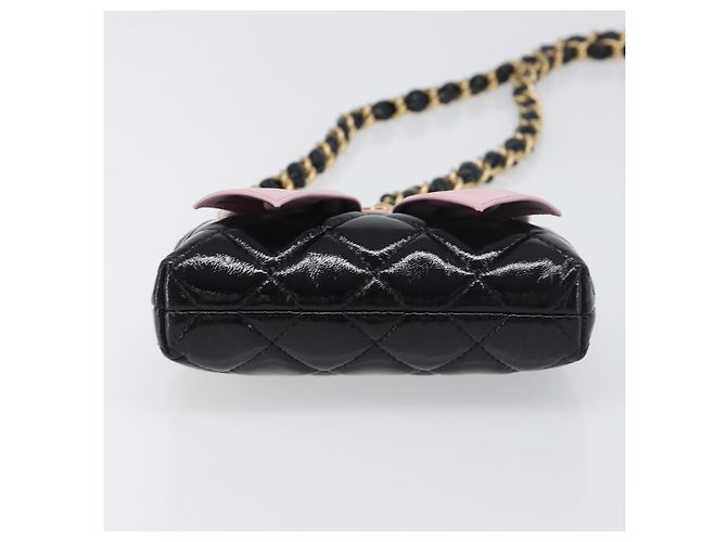 Borsa a tracolla CHANEL Chain Matelasse in pelle verniciata Nero Oro CC Auth 195256M D'oro - vista 5