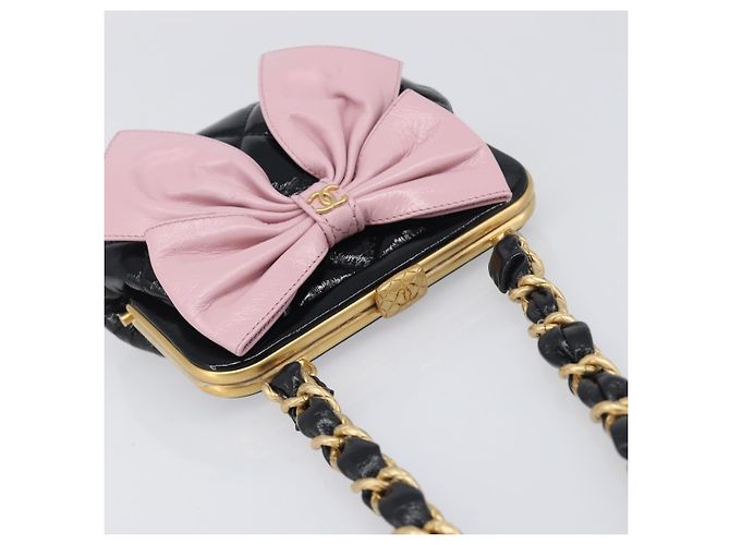 Borsa a tracolla CHANEL Chain Matelasse in pelle verniciata Nero Oro CC Auth 195256M D'oro - vista 6