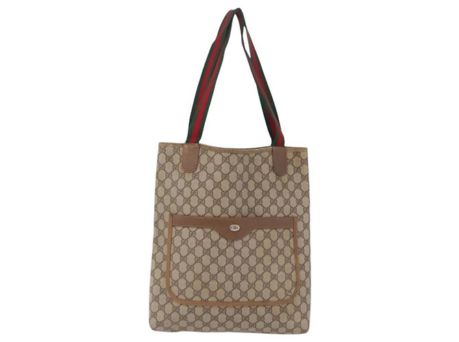 Borsa Tote GUCCI GG Supreme Web Sherry Line PVC Beige Oro 39 02 003 Auth 199642 - vista 13