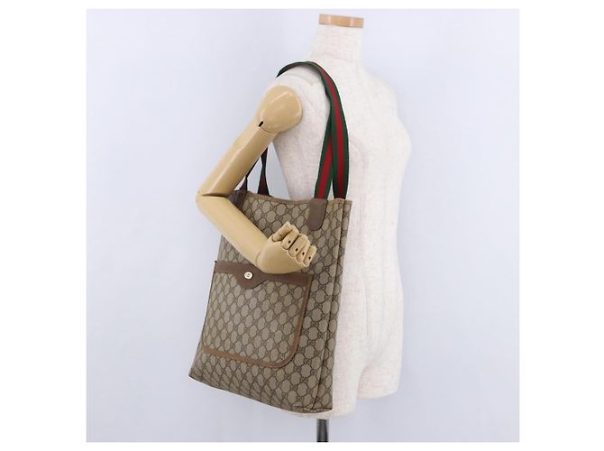 Borsa Tote GUCCI GG Supreme Web Sherry Line PVC Beige Oro 39 02 003 Auth 199642 - vista 23
