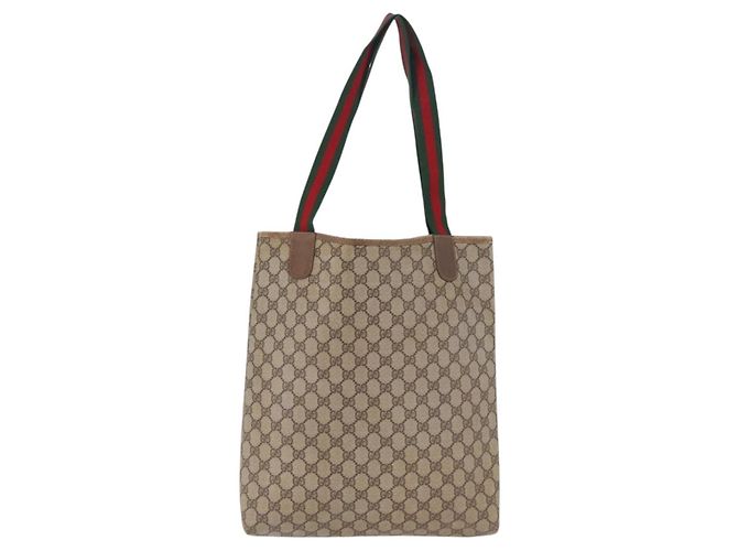 Borsa Tote GUCCI GG Supreme Web Sherry Line PVC Beige Oro 39 02 003 Auth 199642 - vista 3