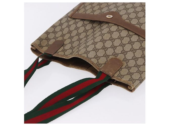 Borsa Tote GUCCI GG Supreme Web Sherry Line PVC Beige Oro 39 02 003 Auth 199642 - vista 8