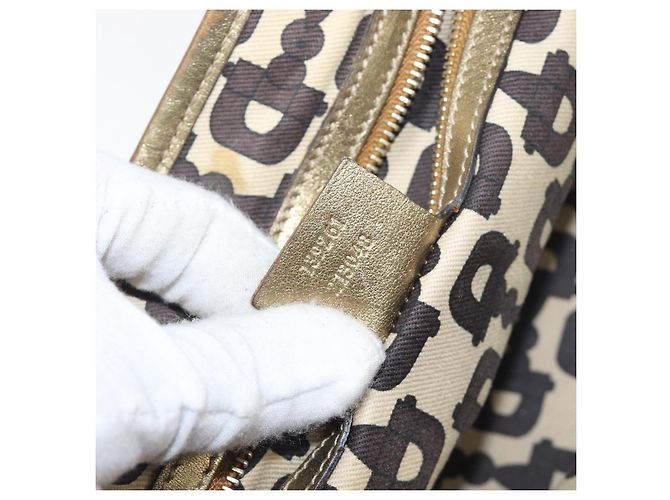 Borsa a mano GUCCI GG Canvas Beige Tono Oro 139261 Auth 200155 - vista 12