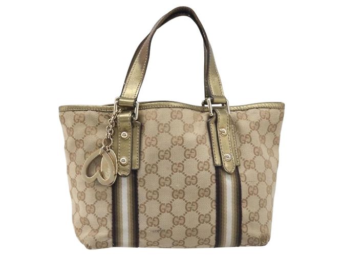 Borsa a mano GUCCI GG Canvas Beige Tono Oro 139261 Auth 200155 - vista 13