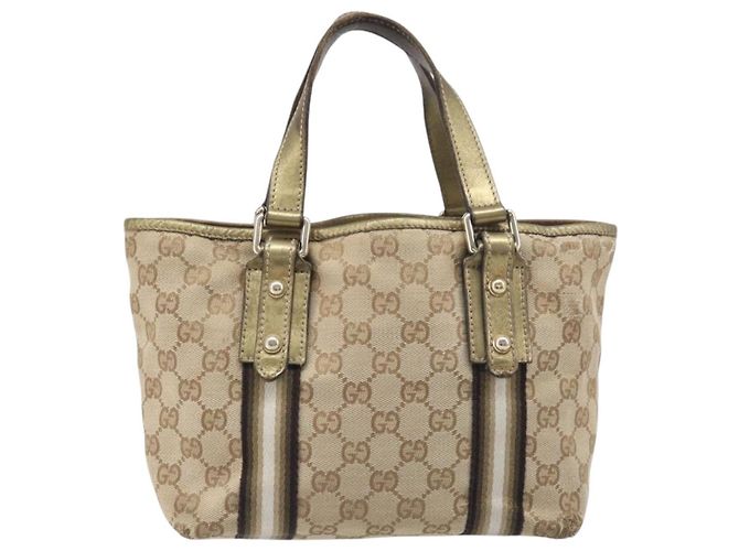 Borsa a mano GUCCI GG Canvas Beige Tono Oro 139261 Auth 200155 - vista 2