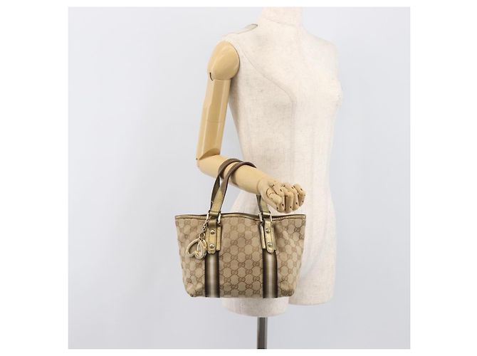 Borsa a mano GUCCI GG Canvas Beige Tono Oro 139261 Auth 200155 - vista 23