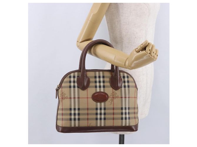 Borsa a mano Burberrys Nova Check PVC Beige Gold Auth 197676 D'oro - vista 25