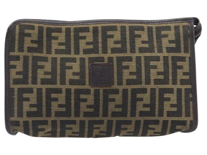 Borsa a pochette FENDI Zucca Canvas Nero e Marrone Auth 197770 - vista 13