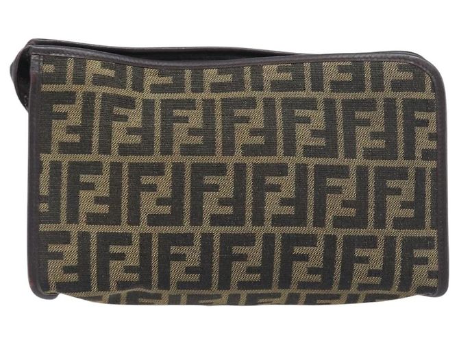 Borsa a pochette FENDI Zucca Canvas Nero e Marrone Auth 197770 - vista 2
