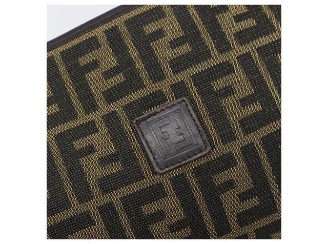Borsa a pochette FENDI Zucca Canvas Nero e Marrone Auth 197770 - vista 8
