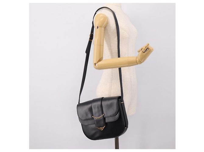 Borsa a tracolla CARTIER Sapphire Line in pelle nera e oro Auth ki6781A Nero D'oro - vista 24