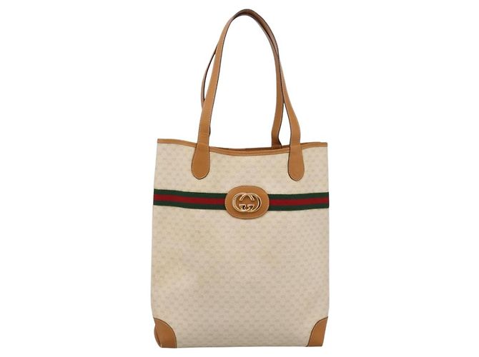 Bolso GUCCI Micro GG Supreme Web Sherry Line PVC Blanco 002 123 0131 Auth 197690 Dorado - vista 13