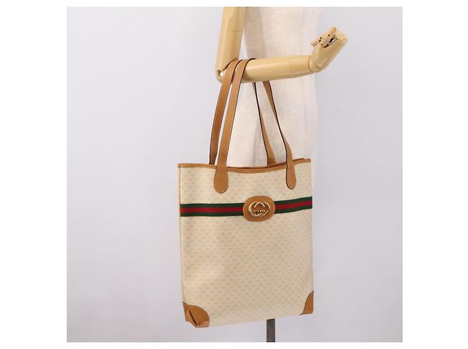 Bolso GUCCI Micro GG Supreme Web Sherry Line PVC Blanco 002 123 0131 Auth 197690 Dorado - vista 19