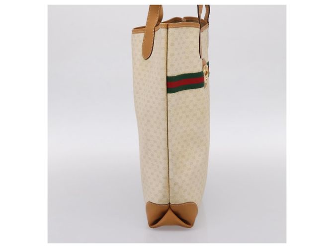 Bolso GUCCI Micro GG Supreme Web Sherry Line PVC Blanco 002 123 0131 Auth 197690 Dorado - vista 3