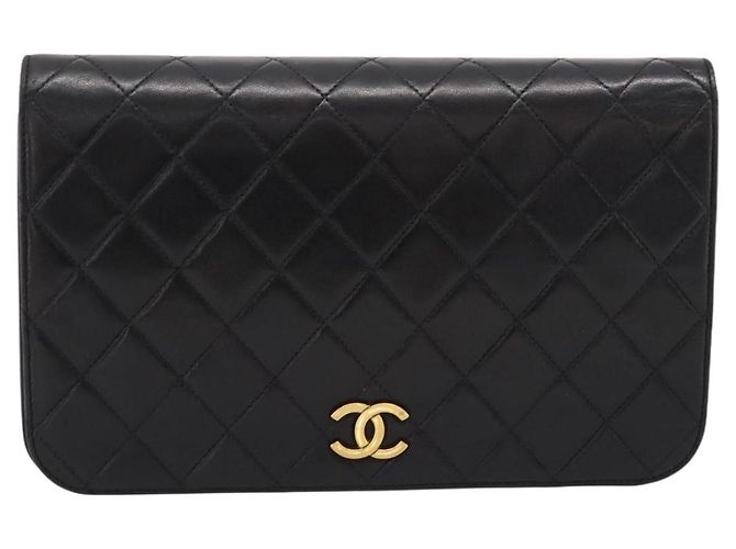 Borsa a tracolla CHANEL Chain Matelasse in pelle d'agnello nera e oro CC Auth yk20824V Nero D'oro - vista 13