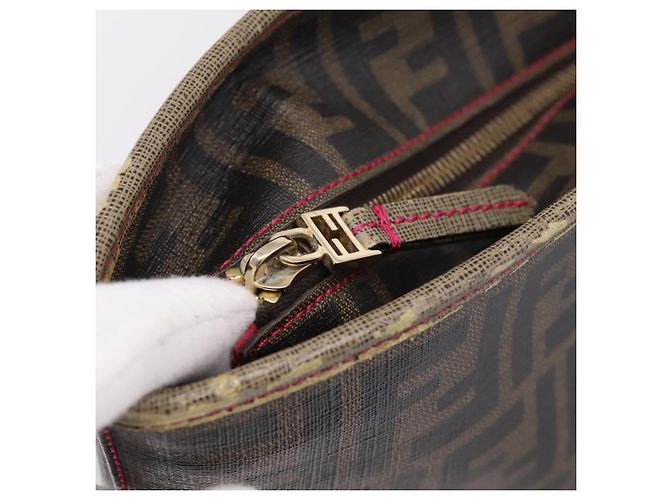 Borsa Tote FENDI Zucca Canvas PVC Marrone Nero Auth 196868 - vista 10