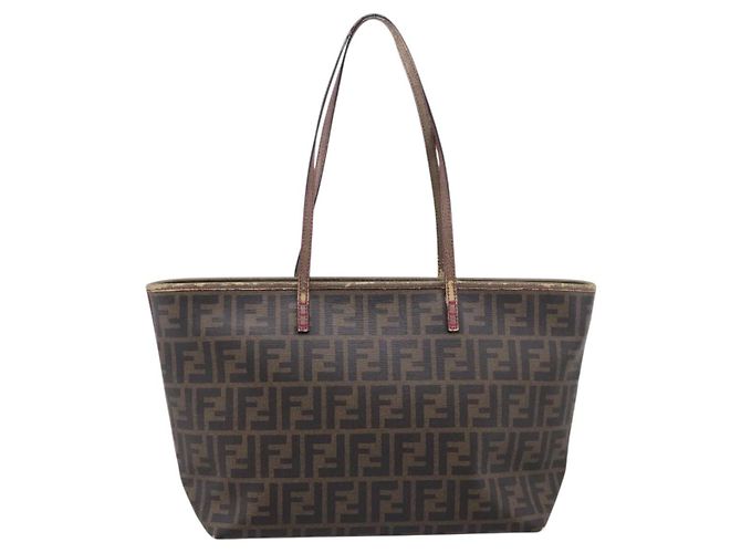 Borsa Tote FENDI Zucca Canvas PVC Marrone Nero Auth 196868 - vista 13