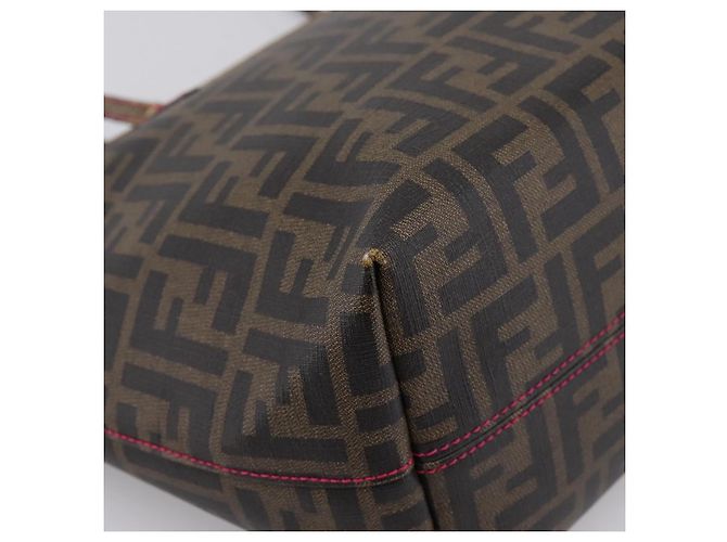 Borsa Tote FENDI Zucca Canvas PVC Marrone Nero Auth 196868 - vista 15