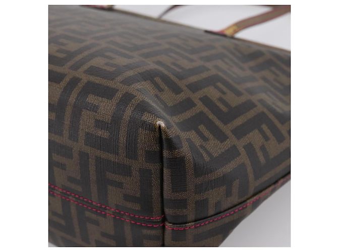 Borsa Tote FENDI Zucca Canvas PVC Marrone Nero Auth 196868 - vista 16