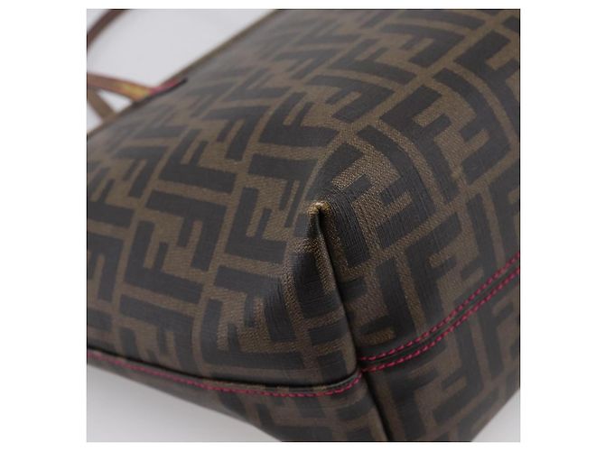 Borsa Tote FENDI Zucca Canvas PVC Marrone Nero Auth 196868 - vista 17