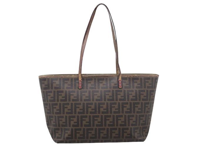 Borsa Tote FENDI Zucca Canvas PVC Marrone Nero Auth 196868 - vista 2