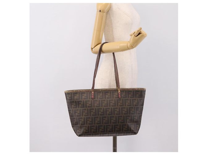Borsa Tote FENDI Zucca Canvas PVC Marrone Nero Auth 196868 - vista 23