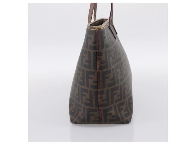 Borsa Tote FENDI Zucca Canvas PVC Marrone Nero Auth 196868 - vista 3