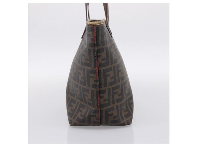 Borsa Tote FENDI Zucca Canvas PVC Marrone Nero Auth 196868 - vista 4