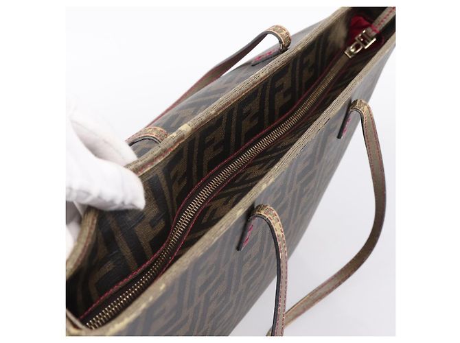 Borsa Tote FENDI Zucca Canvas PVC Marrone Nero Auth 196868 - vista 6