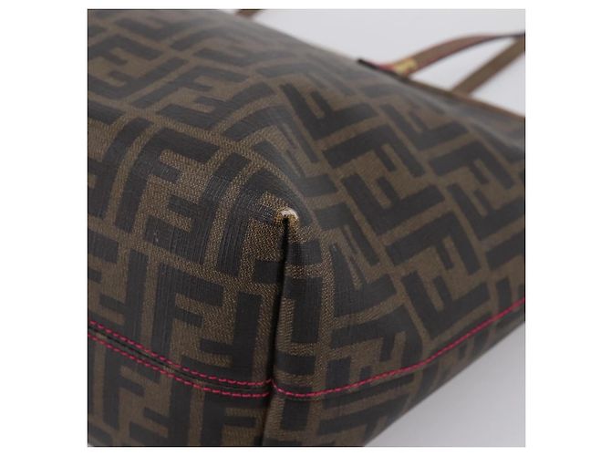 Borsa Tote FENDI Zucca Canvas PVC Marrone Nero Auth 196868 - vista 9