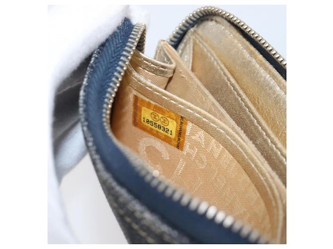CHANEL COCO Mark Coin Purse Denim Blue Gold CC Auth 196884A Golden - view 11