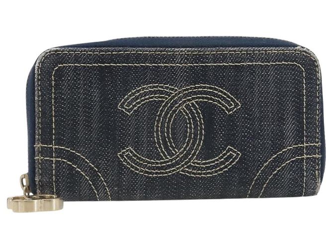 CHANEL COCO Mark Coin Purse Denim Blue Gold CC Auth 196884A Golden - view 13
