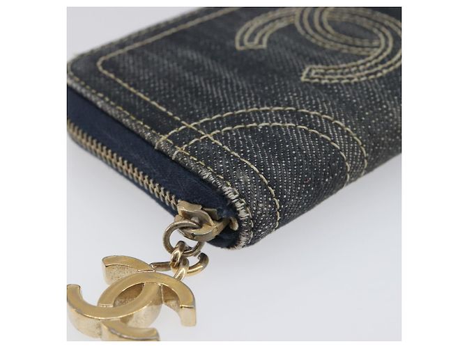 CHANEL COCO Mark Coin Purse Denim Blue Gold CC Auth 196884A Golden - view 14