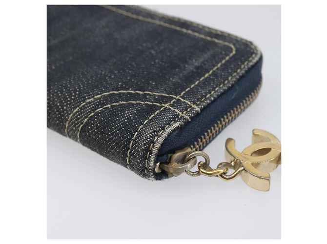 CHANEL COCO Mark Coin Purse Denim Blue Gold CC Auth 196884A Golden - view 15