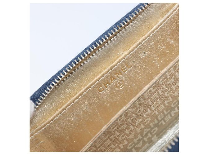 CHANEL COCO Mark Coin Purse Denim Blue Gold CC Auth 196884A Golden - view 17