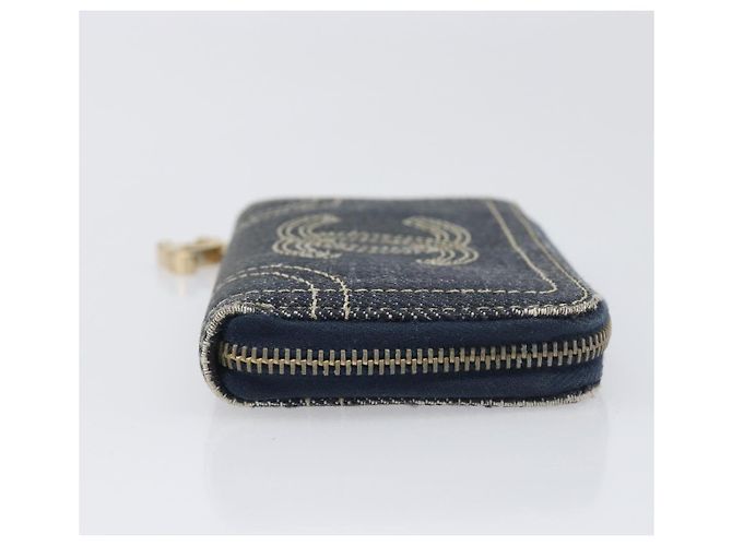 CHANEL COCO Mark Coin Purse Denim Blue Gold CC Auth 196884A Golden - view 3