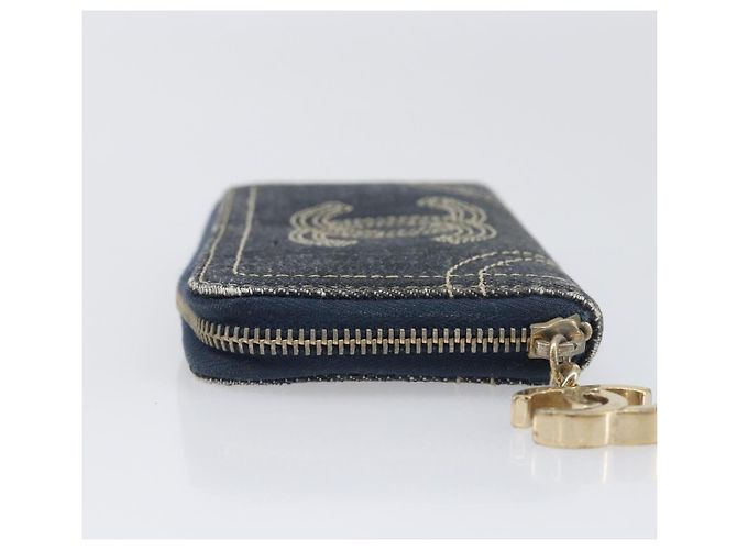 CHANEL COCO Mark Coin Purse Denim Blue Gold CC Auth 196884A Golden - view 4