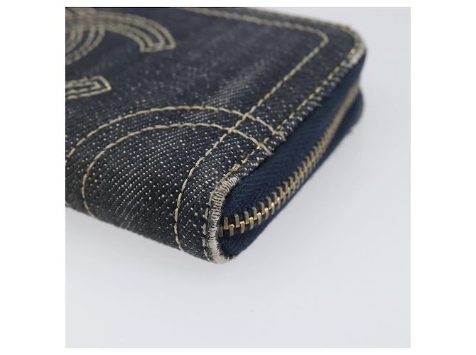 CHANEL COCO Mark Coin Purse Denim Blue Gold CC Auth 196884A Golden - view 7