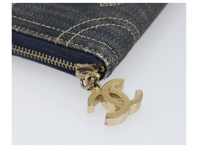 CHANEL COCO Mark Coin Purse Denim Blue Gold CC Auth 196884A Golden - view 8