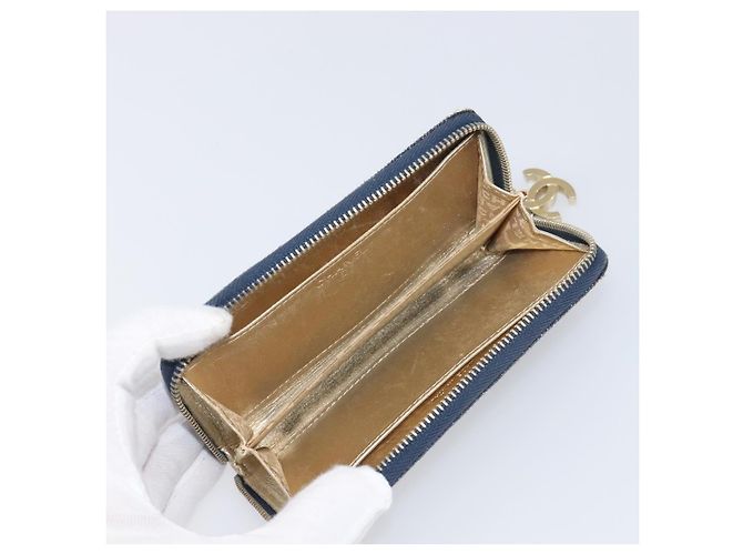 CHANEL COCO Mark Coin Purse Denim Blue Gold CC Auth 196884A Golden - view 9