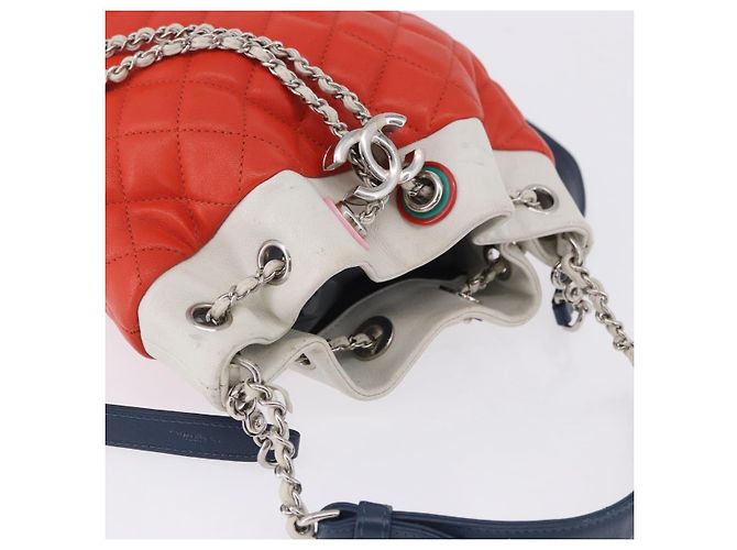Sac à épaule à chaîne CHANEL Matelassé en cuir Caviar 2 voies Rouge Argent CC Auth 197163M Argenté - vue 7