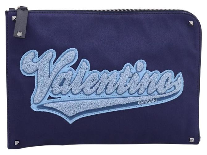 Borsa a pochette VALENTINO Canvas Navy Silver Auth BA15372A Argento Blu navy - vista 13