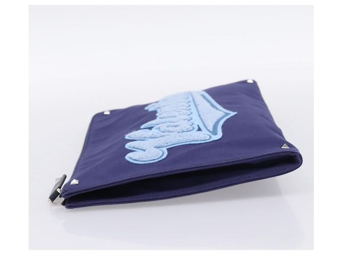 Borsa a pochette VALENTINO Canvas Navy Silver Auth BA15372A Argento Blu navy - vista 3