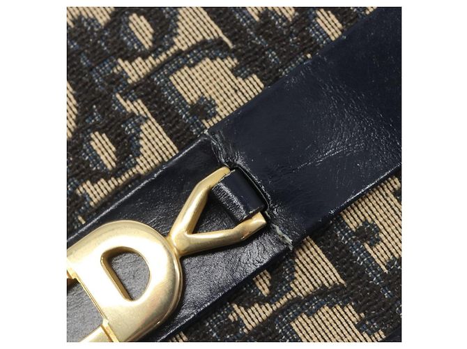 Bolso de hombro con cadena Christian Dior Trotter Canvas Navy Gold Auth 199115 Dorado Azul marino - vista 10