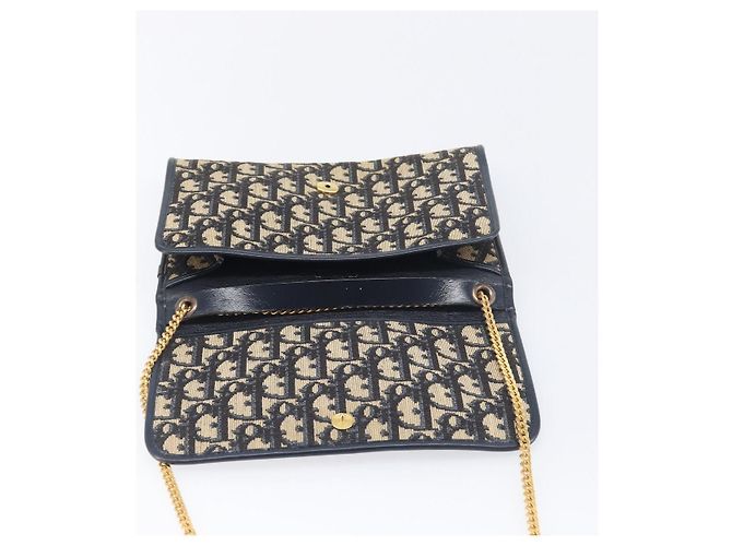 Bolso de hombro con cadena Christian Dior Trotter Canvas Navy Gold Auth 199115 Dorado Azul marino - vista 11