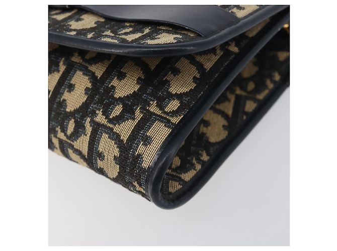 Bolso de hombro con cadena Christian Dior Trotter Canvas Navy Gold Auth 199115 Dorado Azul marino - vista 14
