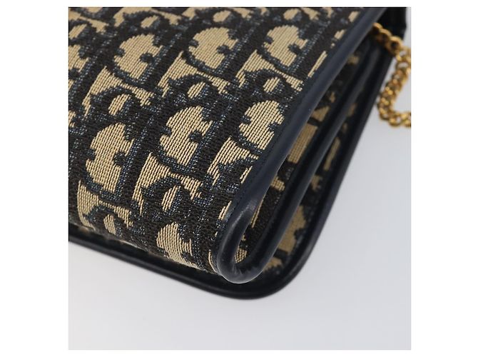 Bolso de hombro con cadena Christian Dior Trotter Canvas Navy Gold Auth 199115 Dorado Azul marino - vista 16