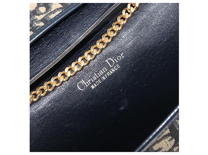 Bolso de hombro con cadena Christian Dior Trotter Canvas Navy Gold Auth 199115 Dorado Azul marino - vista 18