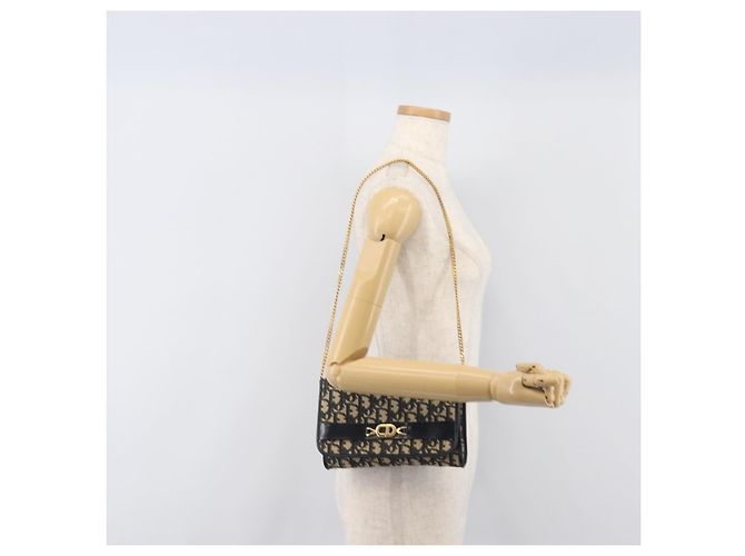 Bolso de hombro con cadena Christian Dior Trotter Canvas Navy Gold Auth 199115 Dorado Azul marino - vista 21