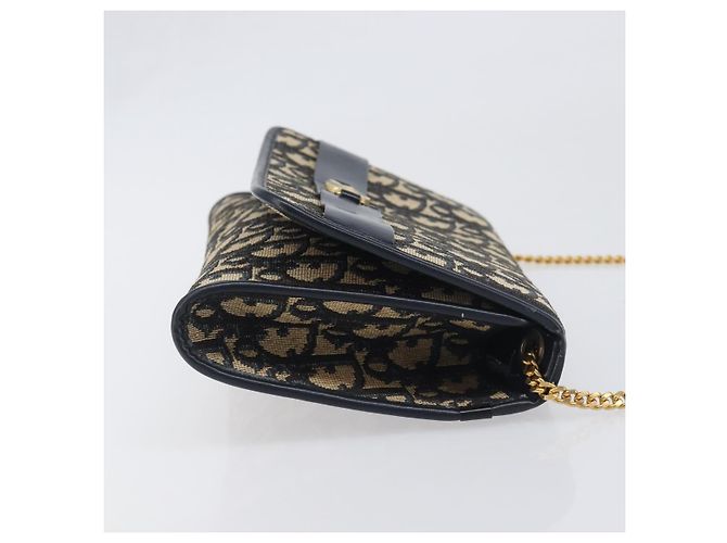 Bolso de hombro con cadena Christian Dior Trotter Canvas Navy Gold Auth 199115 Dorado Azul marino - vista 3
